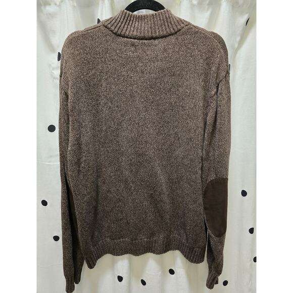 Chaps brown knit quarter button 100% cotton sweater XXL with elbow patches - Picture 7 of 11